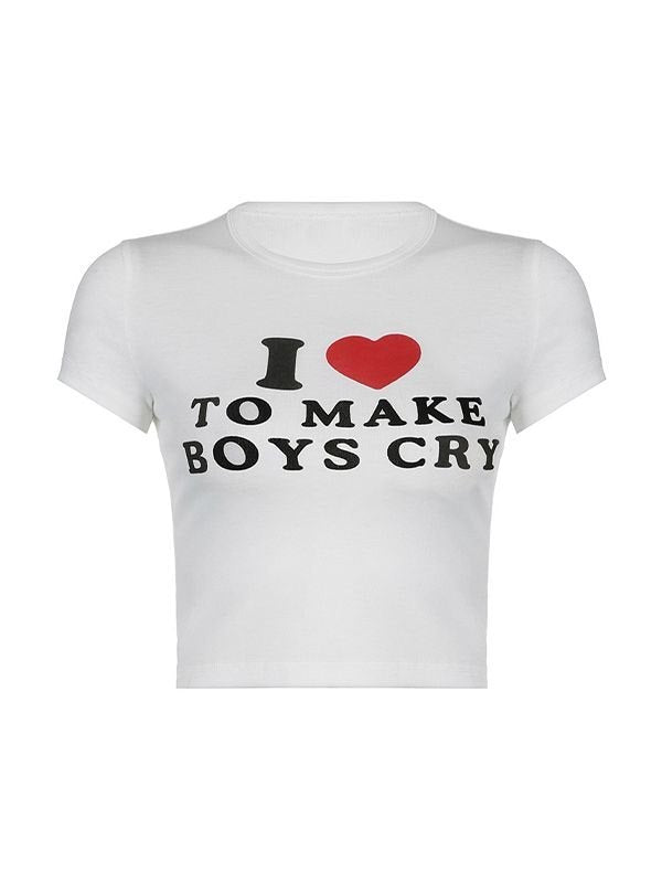 WHITE CROP TOP WITH PRINTED MESSAGE - BOLD STATEMENT SLOGAN