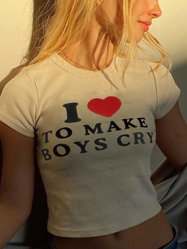 WHITE CROP TOP WITH PRINTED MESSAGE - BOLD STATEMENT SLOGAN