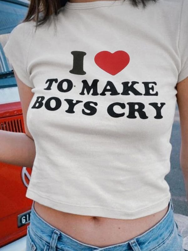 WHITE CROP TOP WITH PRINTED MESSAGE - BOLD STATEMENT SLOGAN