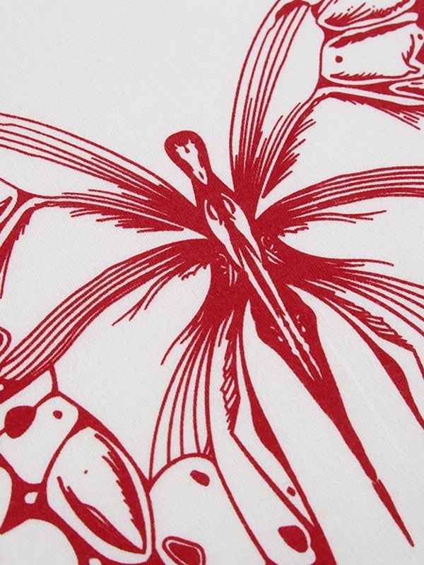 WHITE CROP TOP WITH RED BUTTERFLY GRAPHIC - CUTE Y2K FAIRY GRUNGE