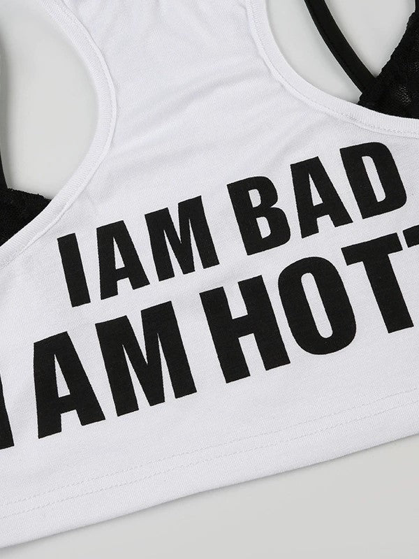 WHITE CROP TOP WITH Y2K LETTER PRINT DESIGN