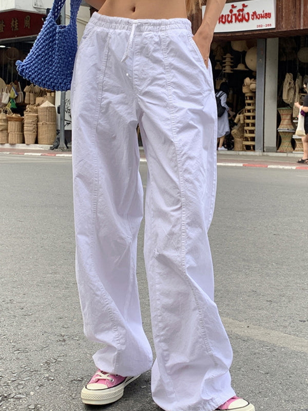 WHITE DRAWSTRING PANTS WITH COMFORTABLE ELASTIC WAISTBAND