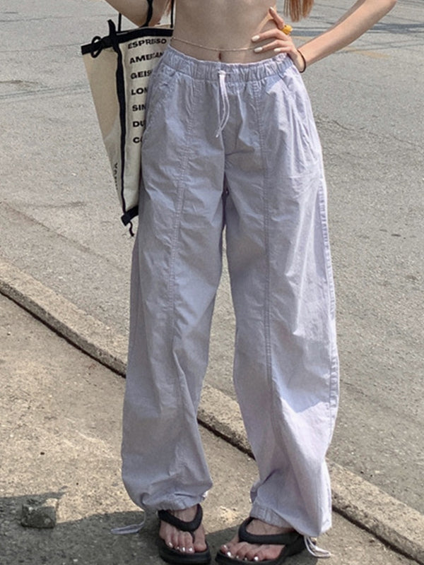 WHITE DRAWSTRING PANTS WITH COMFORTABLE ELASTIC WAISTBAND