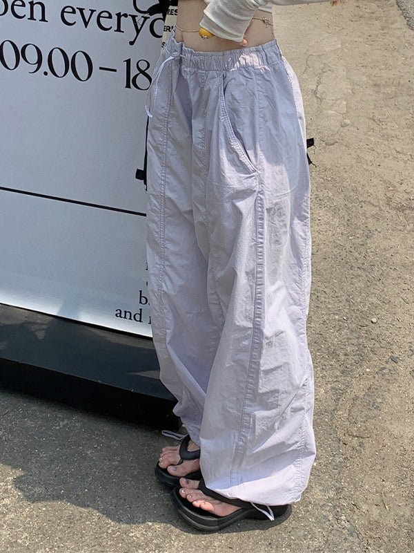 WHITE DRAWSTRING PANTS WITH COMFORTABLE ELASTIC WAISTBAND