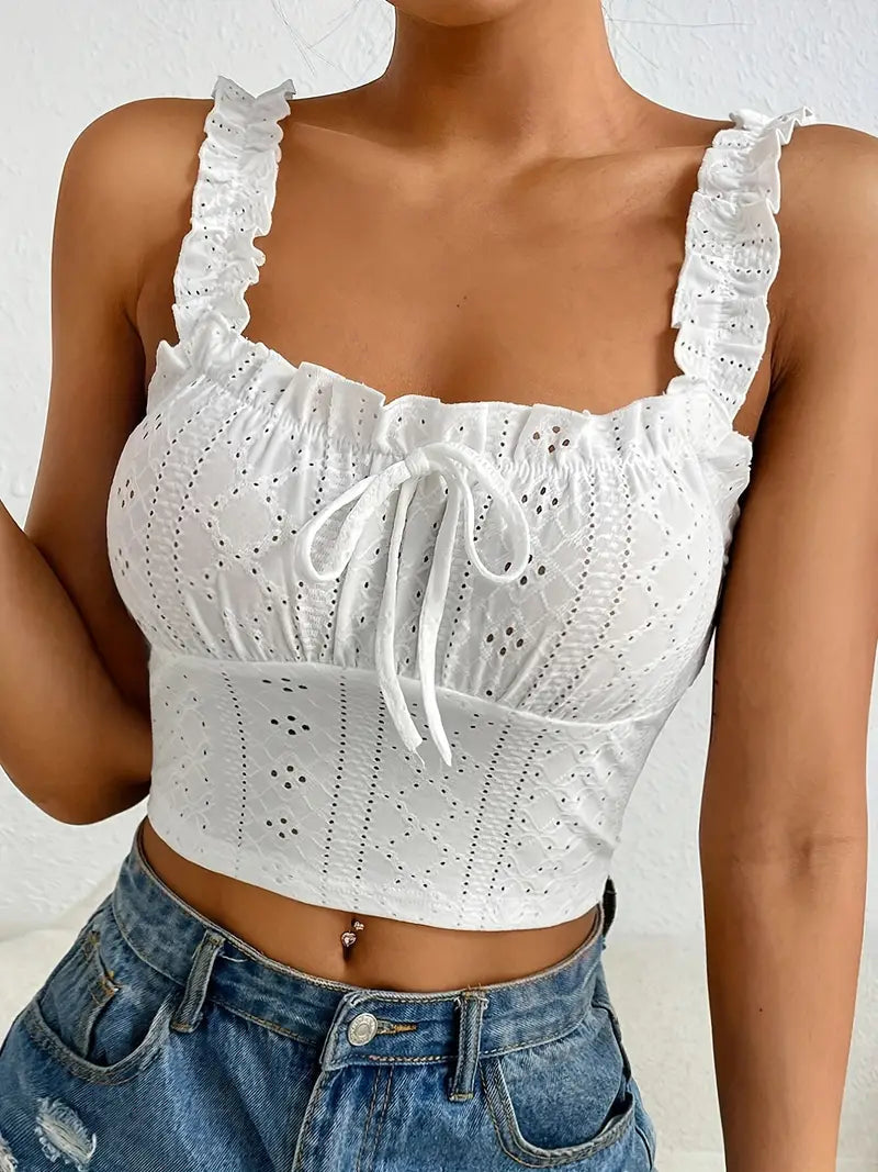 WHITE EYELET CROP TOP VINTAGE COQUETTE CROP