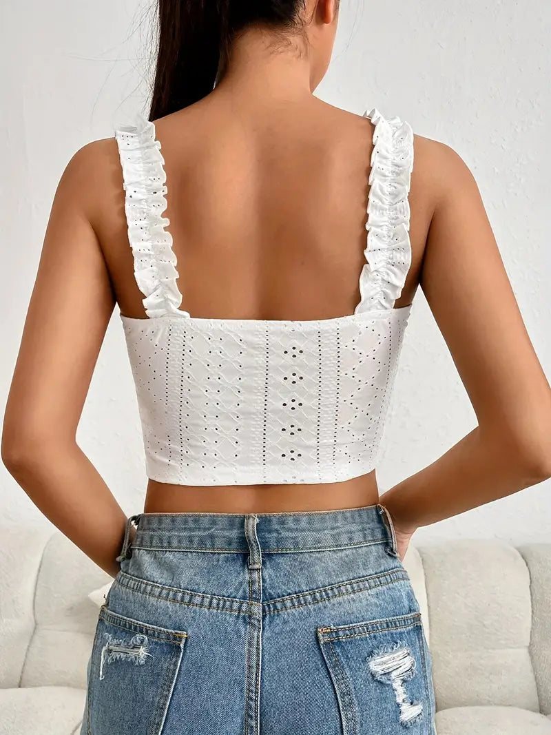 WHITE EYELET CROP TOP VINTAGE COQUETTE CROP