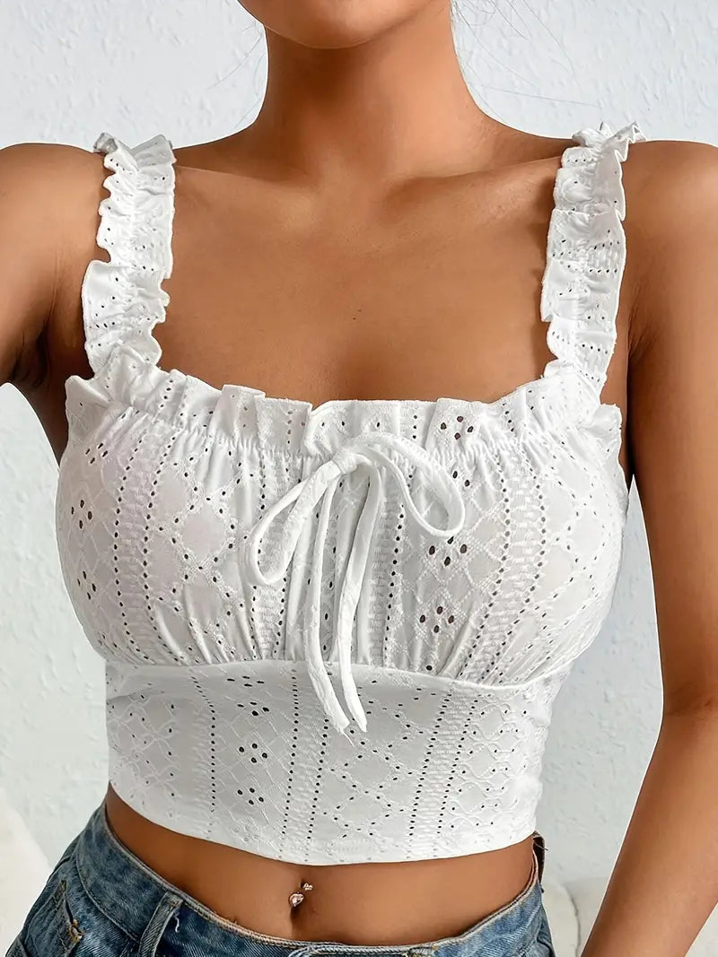 WHITE EYELET CROP TOP VINTAGE COQUETTE CROP