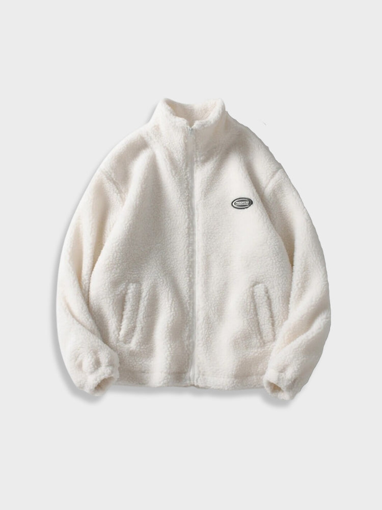 WHITE FLEECE ZIP-UP JACKET VESTE LAMSWOOL PROGRESS