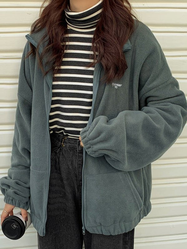 WHITE FLEECE ZIP-UP JACKET Y2K INSPIRED FASHION STATEMENT