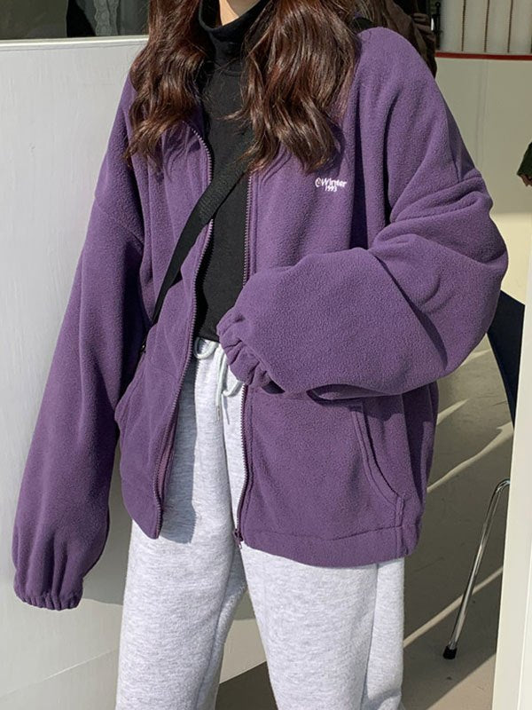 WHITE FLEECE ZIP-UP JACKET Y2K INSPIRED FASHION STATEMENT