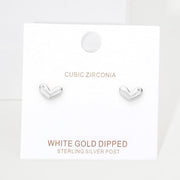 White Gold Dipped CZ Embellished Heart Stud Earrings