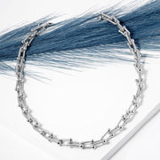 White Gold Dipped Textured Metal Hardware Chain Necklace