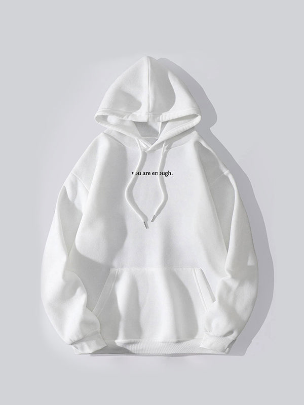 WHITE HOODED LONG SLEEVE HOODIE WITH POSITIVE MESSAGE FOR STREET STYLE