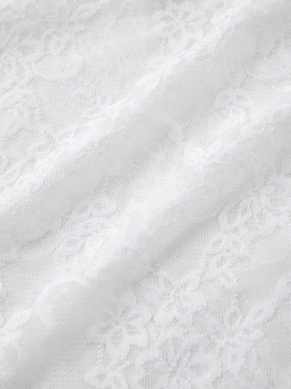 WHITE LACE AND KNIT TOP WITH DELICATE LACE SEAM - WHITE CUTE BANDEAU