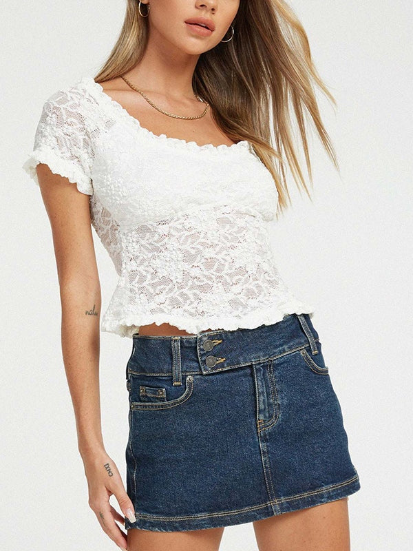 WHITE LACE CROP TOP WITH MODERN FRENCH LACE DESIGN