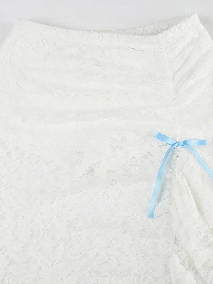 WHITE LACE RUFFLE MAXI SKIRT VINTAGE MIDI SKIRT