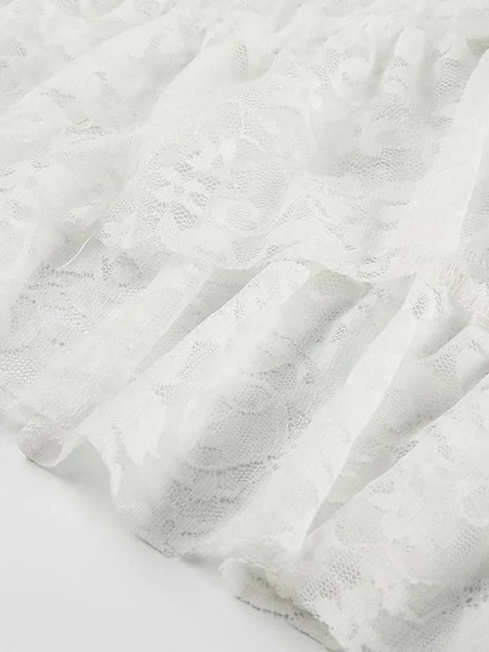 WHITE LACE RUFFLE MAXI SKIRT VINTAGE MIDI SKIRT