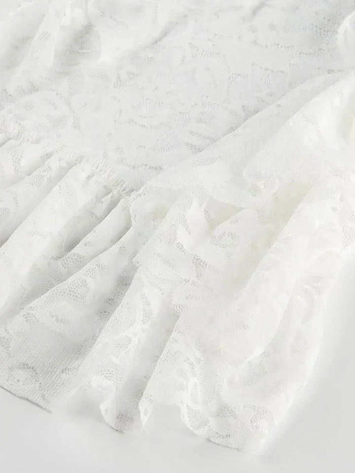 WHITE LACE RUFFLE MAXI SKIRT VINTAGE MIDI SKIRT
