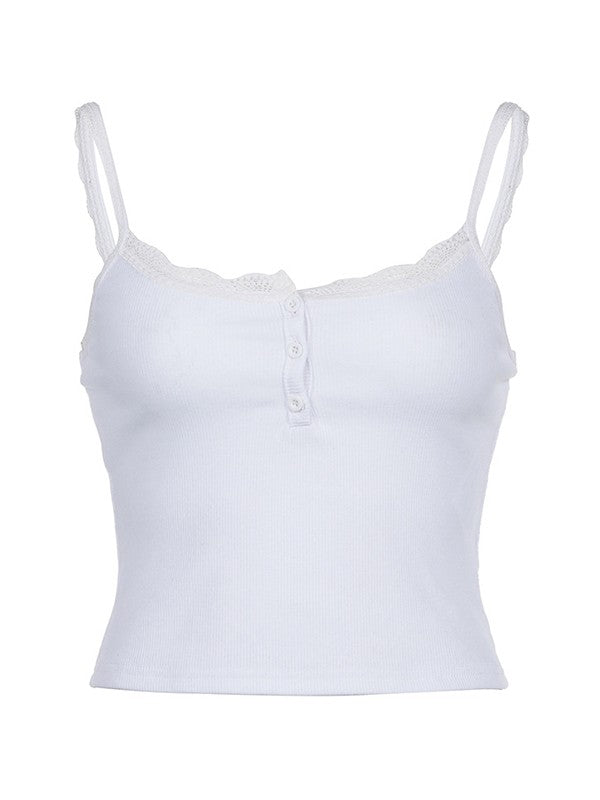 WHITE LACE TRIM SLEEVELESS CROP CAMI TANK TOP