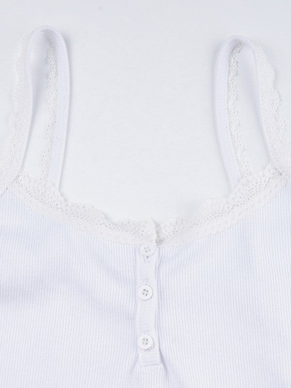 WHITE LACE TRIM SLEEVELESS CROP CAMI TANK TOP