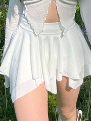 WHITE LAYERED MINI SKIRT WITH IRREGULAR HEM