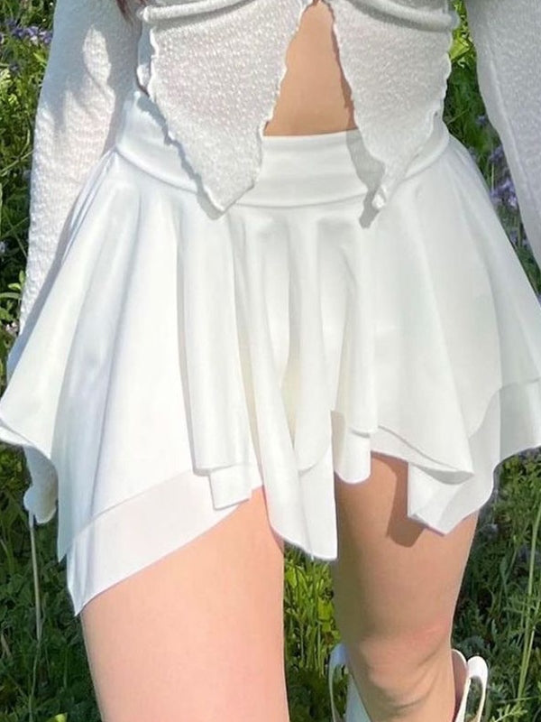 WHITE LAYERED MINI SKIRT WITH IRREGULAR HEM
