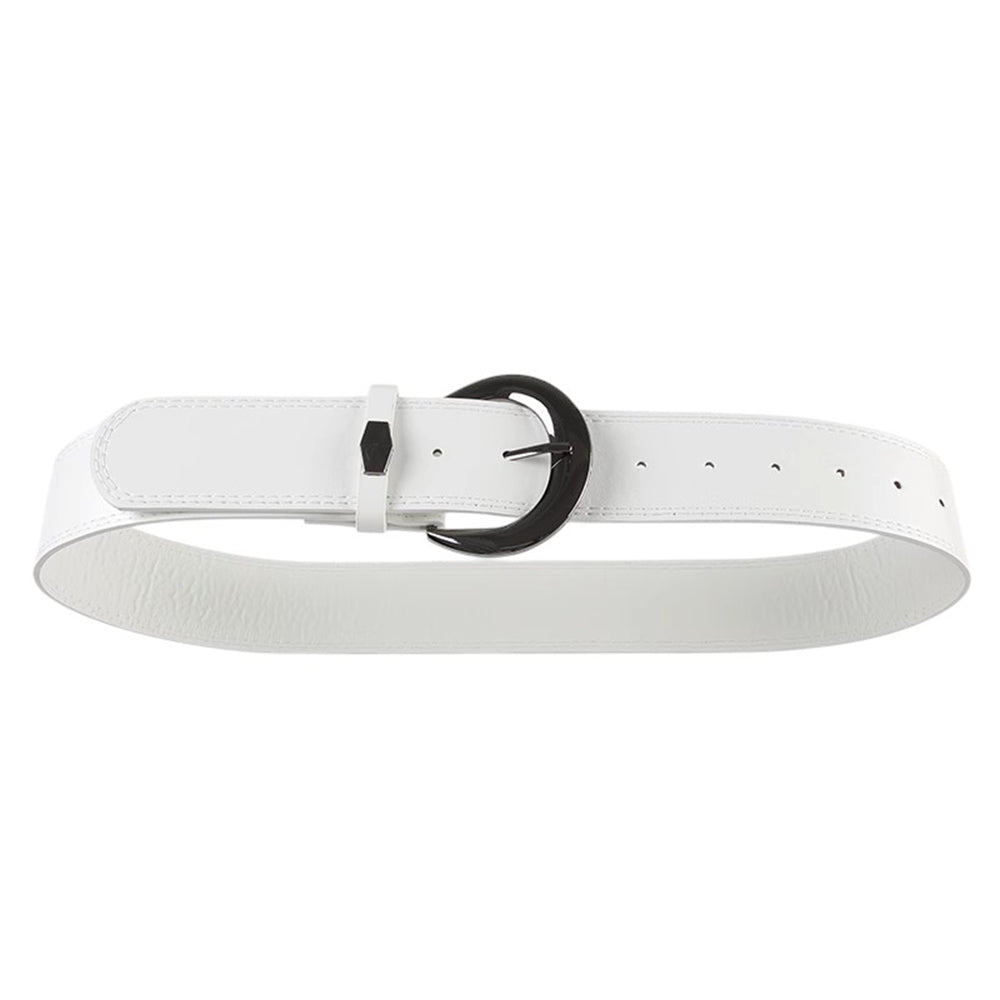 WHITE LEATHER BELT SILVER BUCKLE