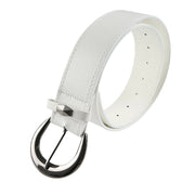 WHITE LEATHER BELT SILVER BUCKLE