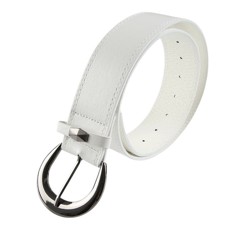 WHITE LEATHER BELT SILVER BUCKLE