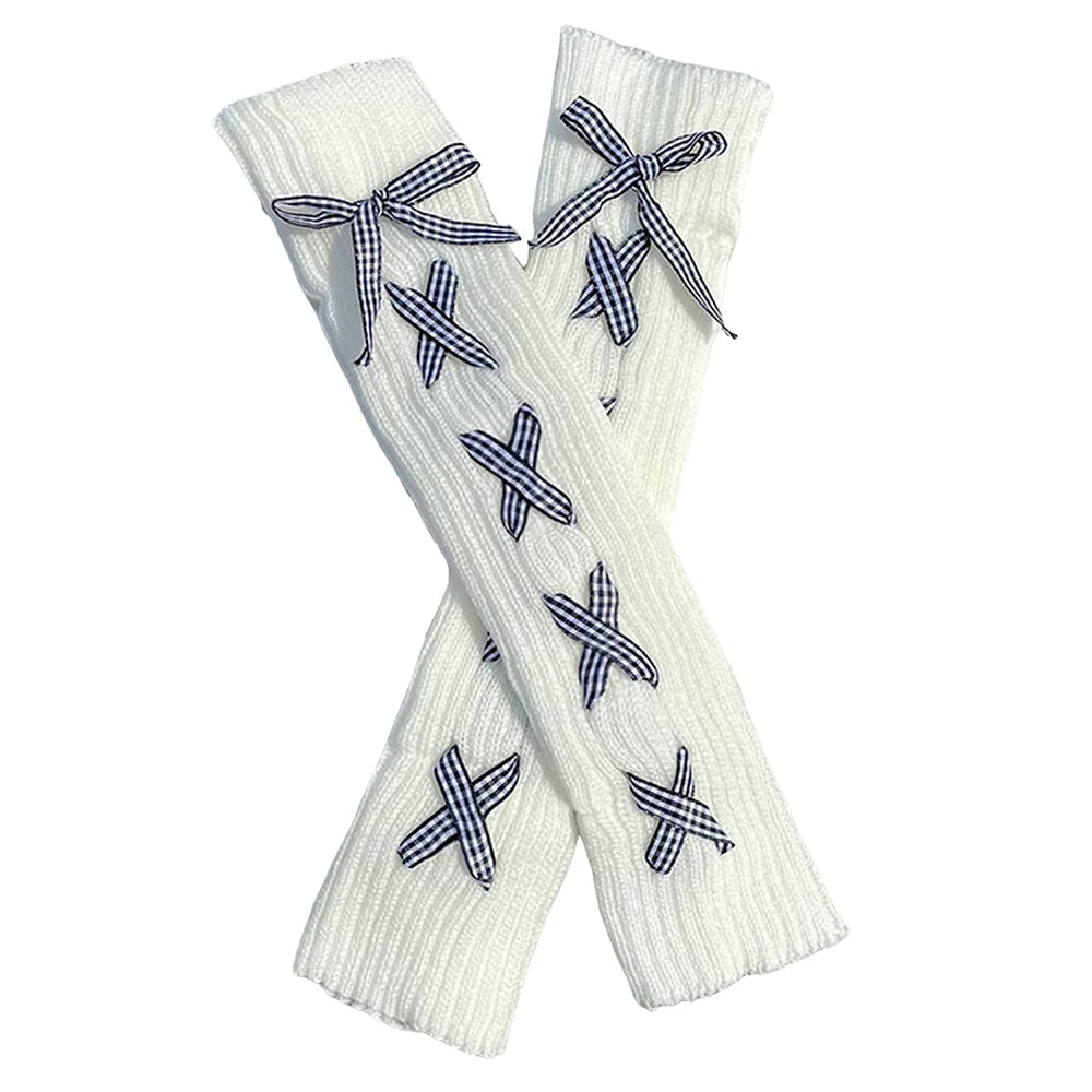 WHITE LEG WARMERS BLUE RIBBON BALLETCORE RIBBON LEG
