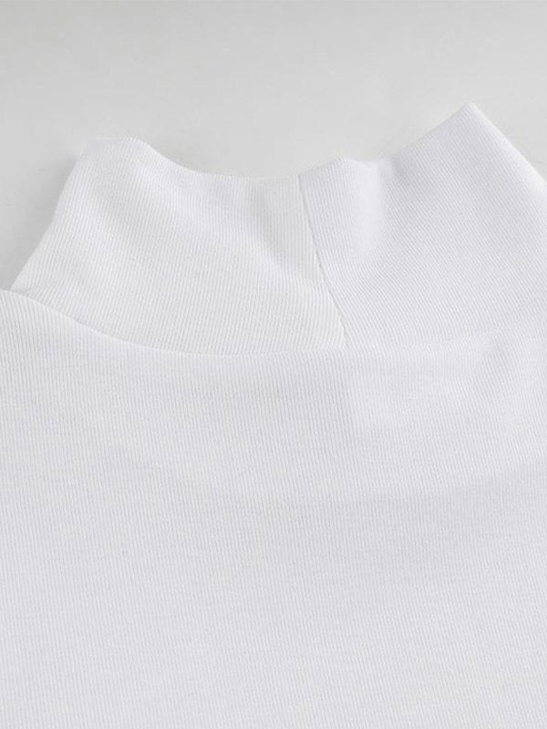 WHITE LONG-SLEEVED TOP WITH SHOULDER CUTOUT AND IRREGULAR PANEL DESIGN