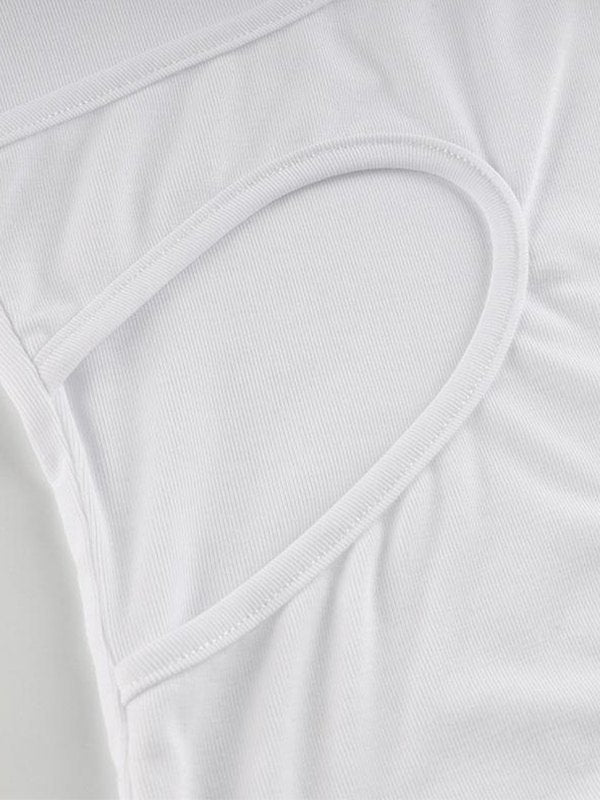 WHITE LONG-SLEEVED TOP WITH SHOULDER CUTOUT AND IRREGULAR PANEL DESIGN