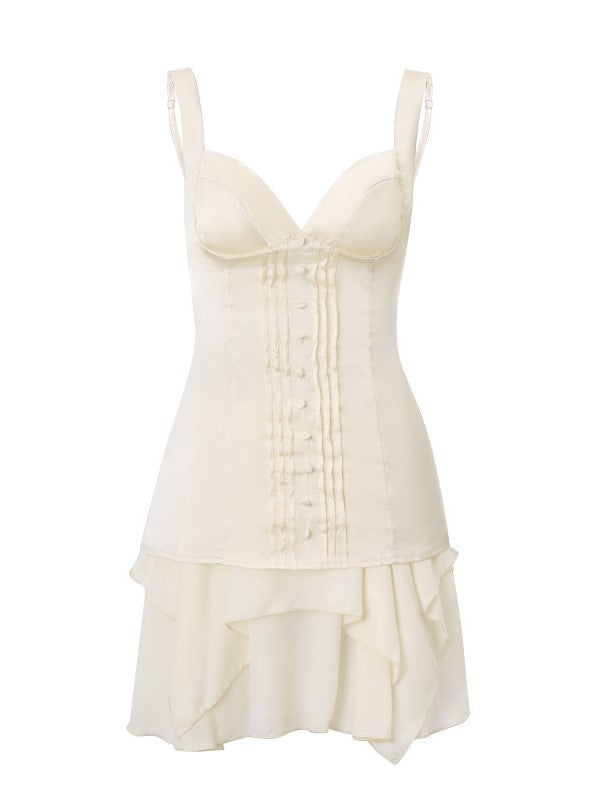 WHITE MINI DRESS WITH RUFFLES FOR SLIM FIT AND ALL-DAY COMFORT
