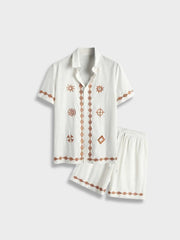 WHITE PATTERNED SHIRT AND SHORTS SET FOR VERSATILE SUMMER WARDROBE