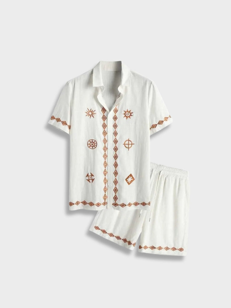 WHITE PATTERNED SHIRT AND SHORTS SET FOR VERSATILE SUMMER WARDROBE