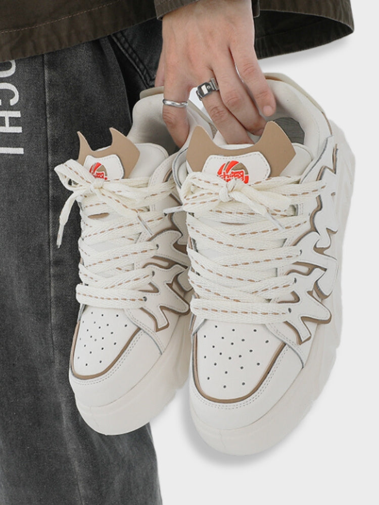 WHITE PLATFORM SNEAKERS WITH WAVY TRIM