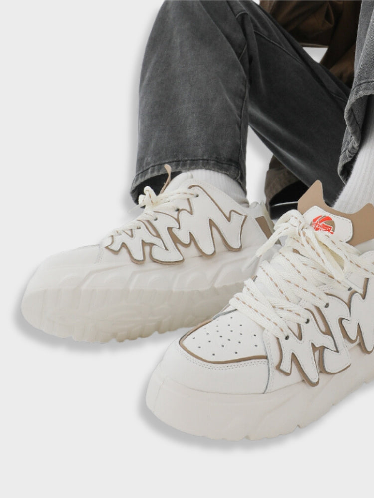 WHITE PLATFORM SNEAKERS WITH WAVY TRIM