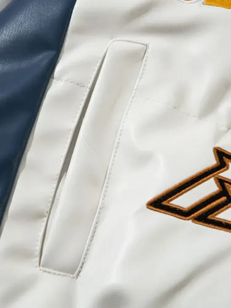 WHITE RACING-STYLE PUFFER JACKET REMADES SPORTS WINTER JACKET