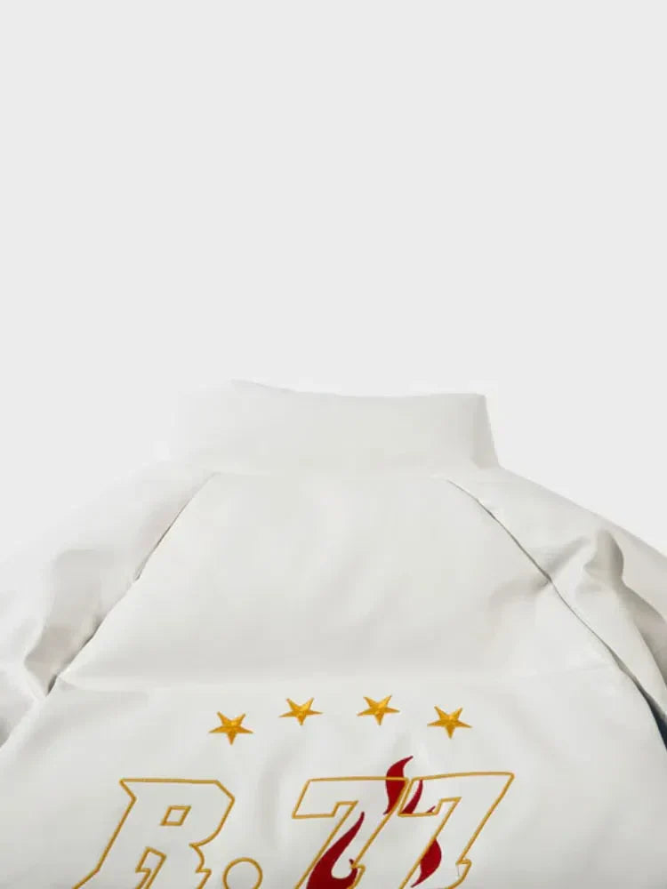WHITE RACING-STYLE PUFFER JACKET REMADES SPORTS WINTER JACKET