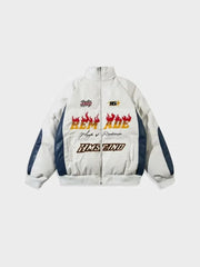 WHITE RACING-STYLE PUFFER JACKET REMADES SPORTS WINTER JACKET