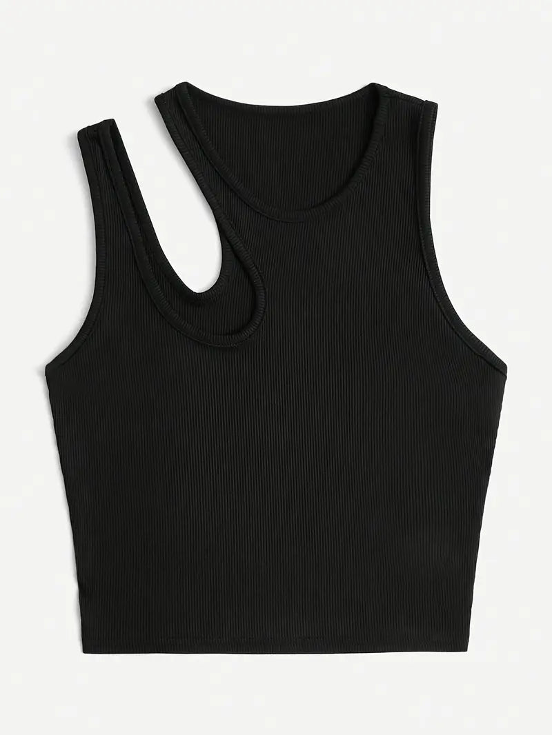 WHITE RIBBED KNIT TANK TOP REGULAR FIT ROUND NECK Y2K STYLE