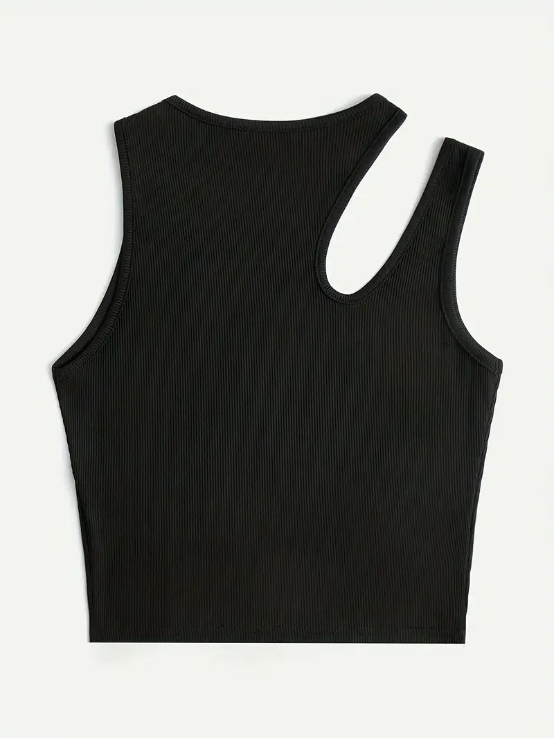 WHITE RIBBED KNIT TANK TOP REGULAR FIT ROUND NECK Y2K STYLE