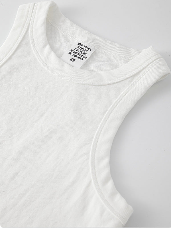 WHITE RIBBED TANK TOP SLIM SHORT TANK