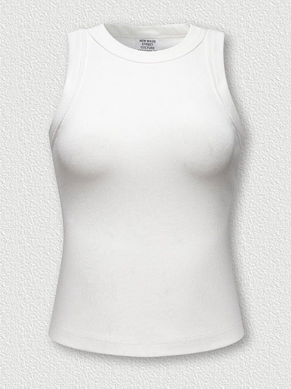 WHITE RIBBED TANK TOP SLIM SHORT TANK