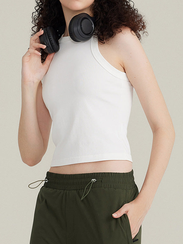 WHITE RIBBED TANK TOP SLIM SHORT TANK