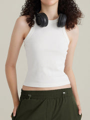 WHITE RIBBED TANK TOP SLIM SHORT TANK