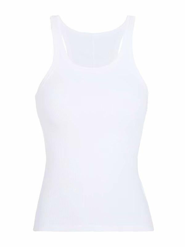 WHITE RIBBED TANK TOP WITH VINTAGE-INSPIRED SLIM FIT