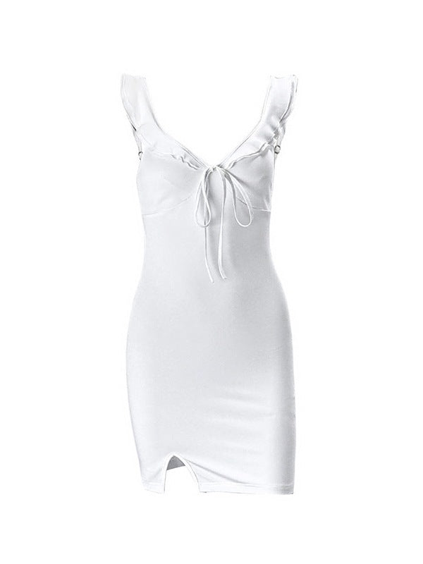 WHITE RUFFLED MINI DRESS - WHITE VINTAGE MINI