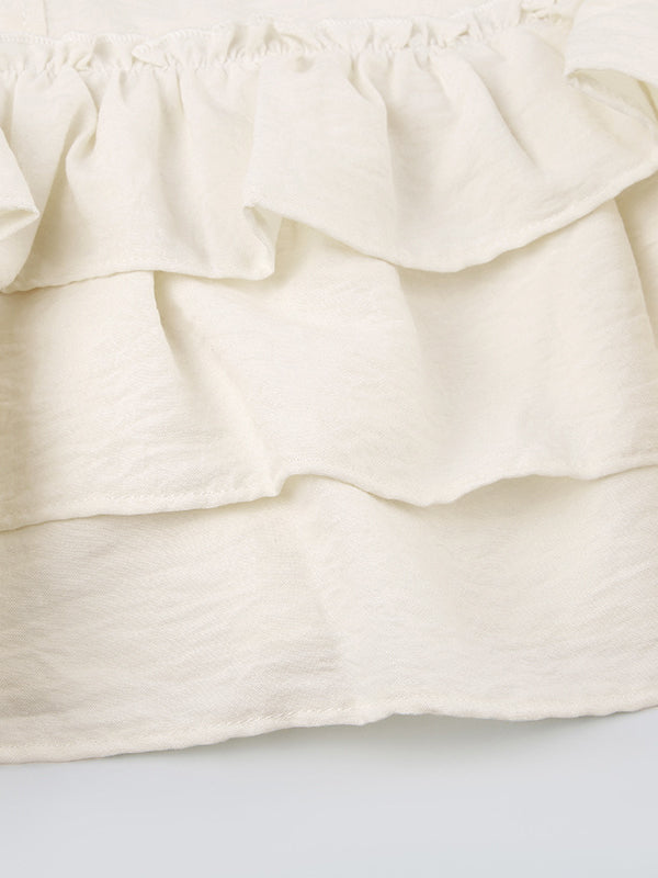 WHITE RUFFLED MINI SKIRT WITH SLIM FIT CRISSCROSS TIE