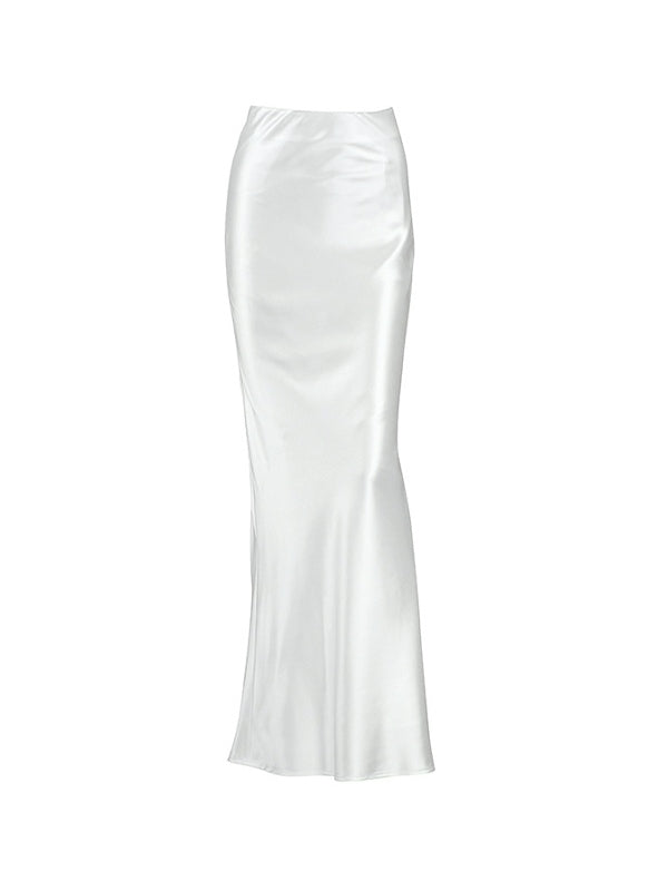 WHITE SATIN MAXI SKIRT Y2K VERSATILE MAXI SKIRT
